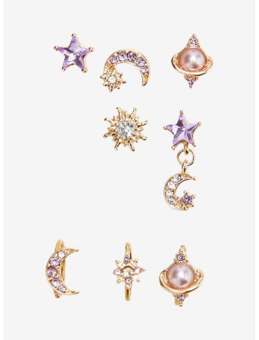 20G Steel Purple Celestial Nose Stud & Hoop 9 Pack - US 8512