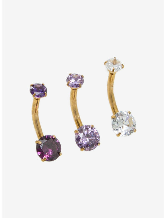 14G Steel Purple Bling Navel Barbell 3 Pack - US 6408