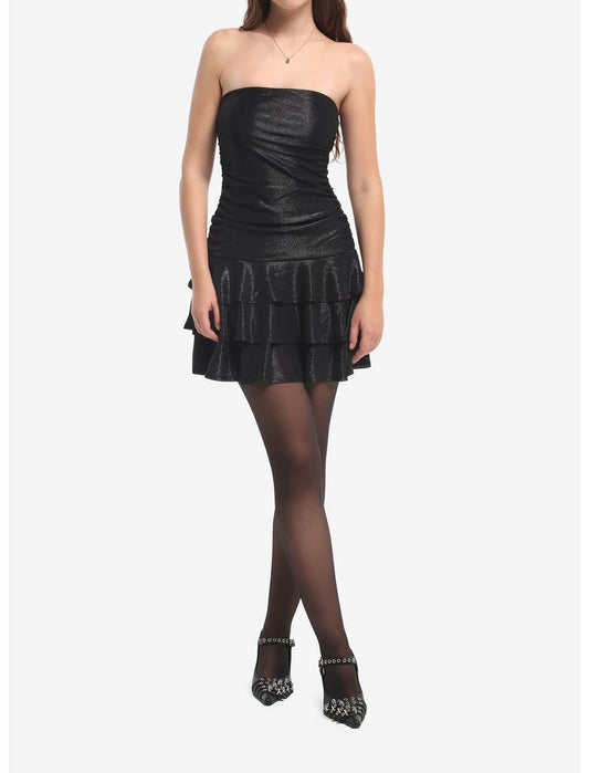Black Shimmer Tiered Strapless Dress - US 5758