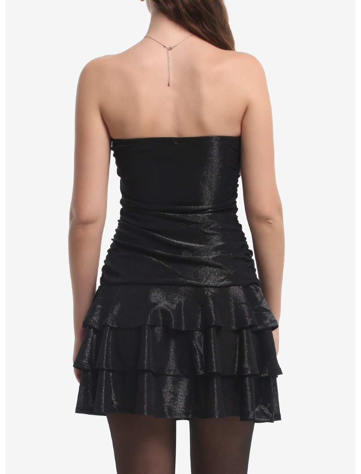 Black Shimmer Tiered Strapless Dress - US 5758