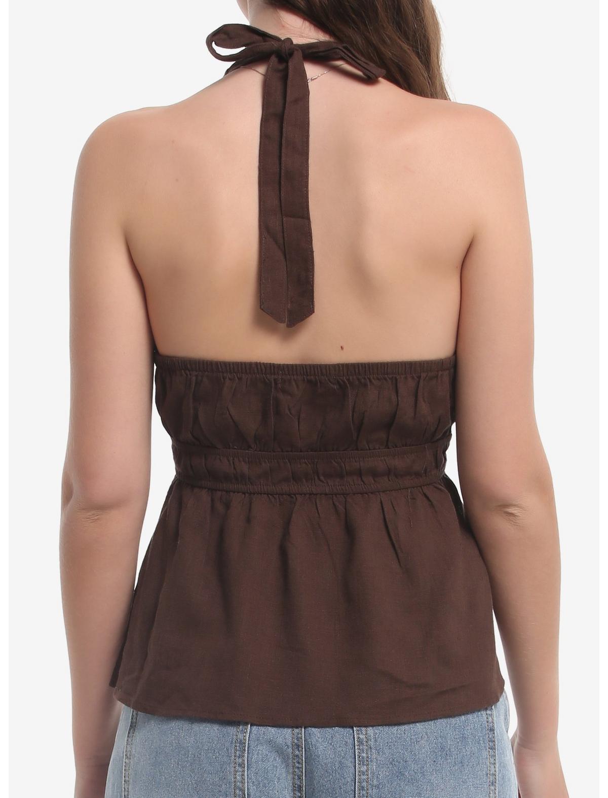 Brown Studded Girls Halter Top - US 4239