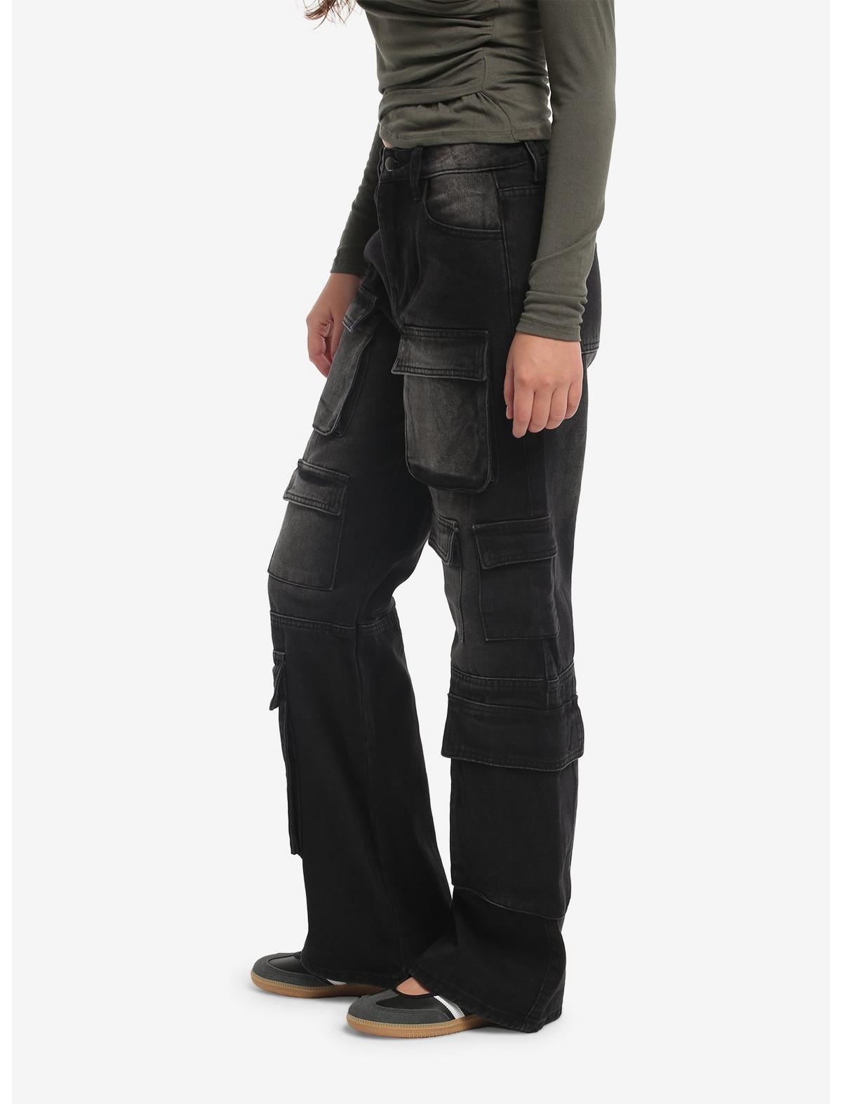 Black Wash Multi-Pocket Wide Leg Jeans - US 2147