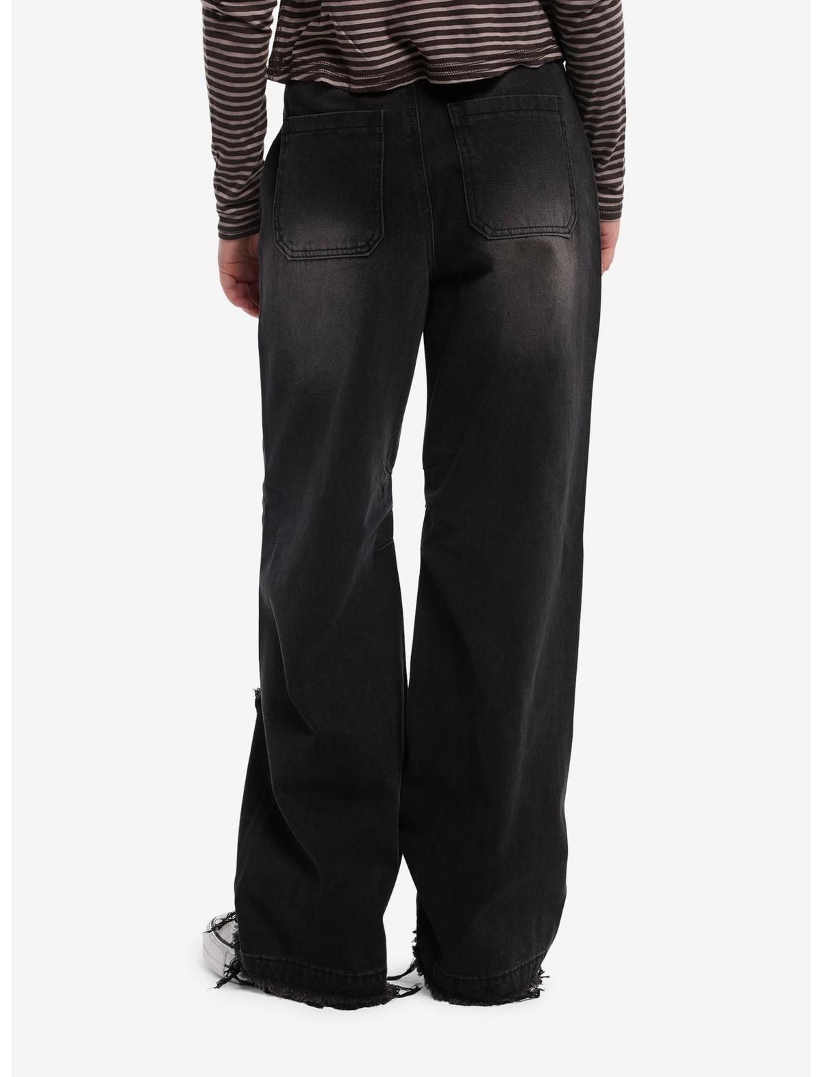 Black Wash Destructed Wide Leg Jeans - US 6671
