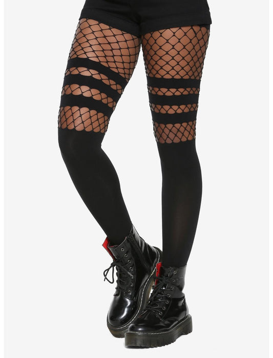 Blackheart Faux Thigh High Stripes & Fishnet Tights - US 7491