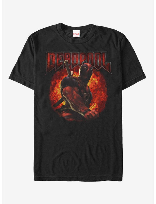 Marvel Deadpool Flames T-Shirt - US 0997