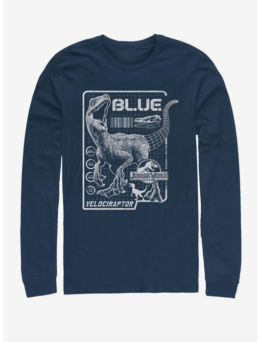 Jurassic Park Raptor Blue Print Long-Sleeve T-Shirt - US 4201
