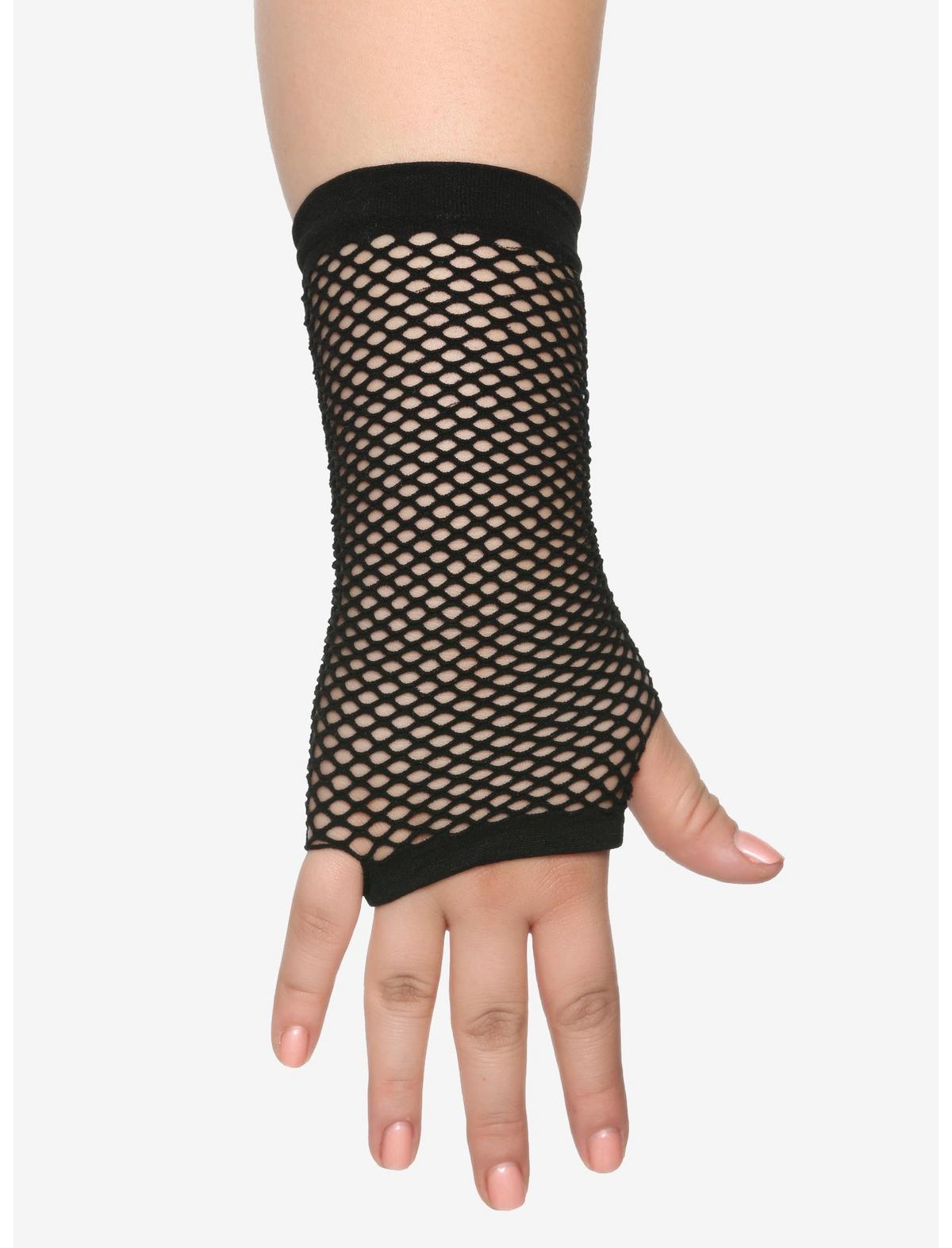 Black Fishnet Long Fingerless Gloves - US 4355