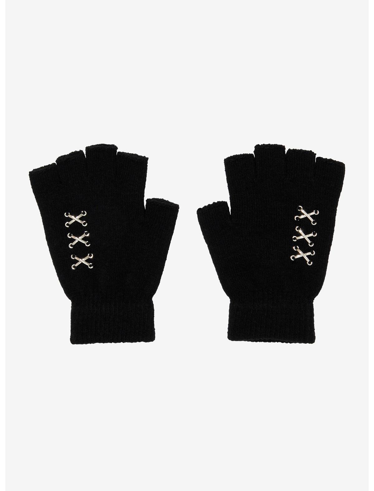 Black Pierced Fingerless Gloves - US 8121