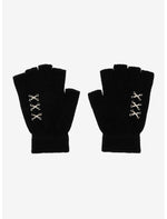Black Pierced Fingerless Gloves - US 8121