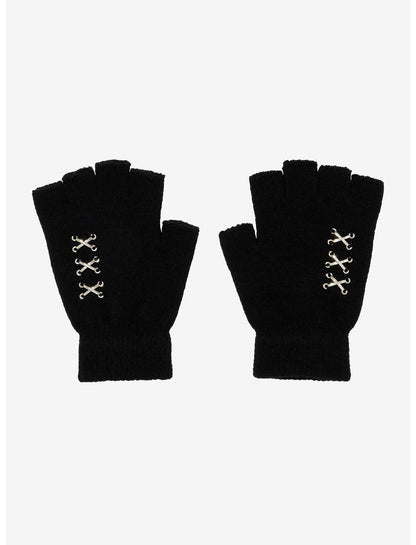 Black Pierced Fingerless Gloves - US 8121