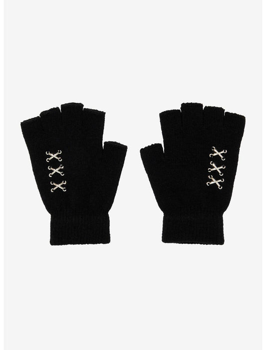 Black Pierced Fingerless Gloves - US 8121