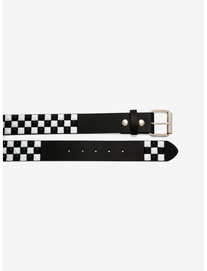 Black & White Checkered Pyramid Stud Belt - US 9833