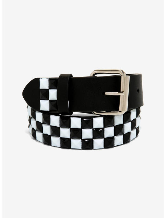 Black & White Checkered Pyramid Stud Belt - US 9833