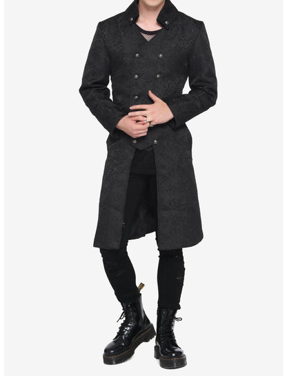 Black Brocade Mens Coat - US 6302