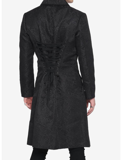 Black Brocade Mens Coat - US 6302