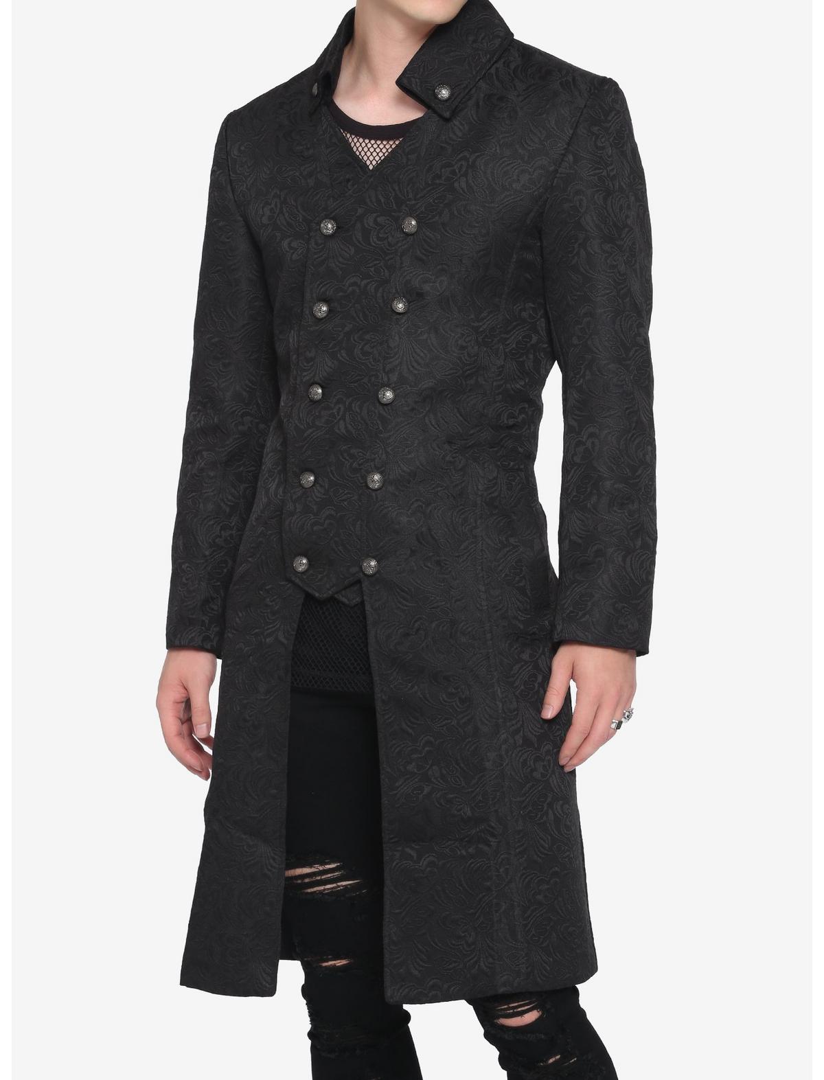 Black Brocade Mens Coat - US 6302