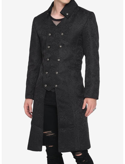 Black Brocade Mens Coat - US 6302