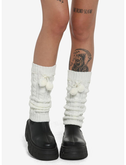 Cream Pom Leg Warmers - US 6340