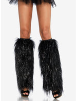 Furry Lurex Leg Warmers Black & Silver - US 3734