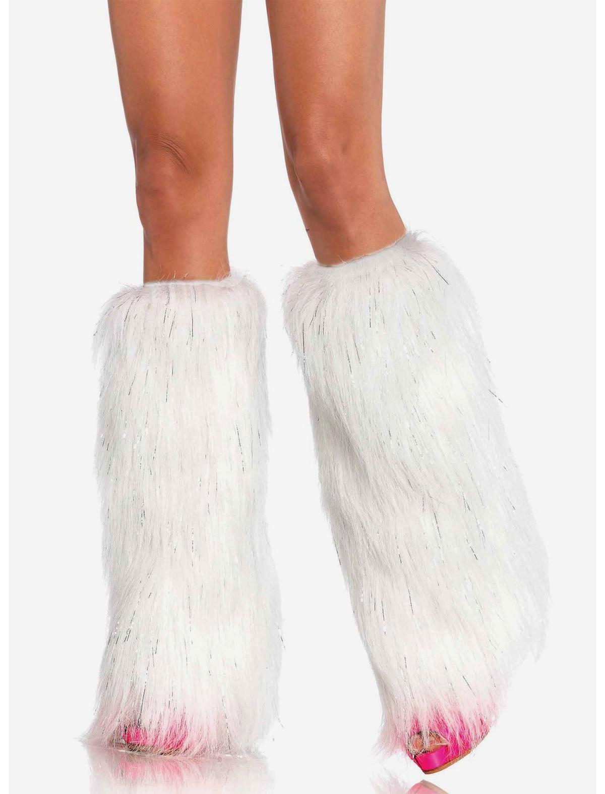 Furry Lurex Leg Warmers White & Silver - US 7081