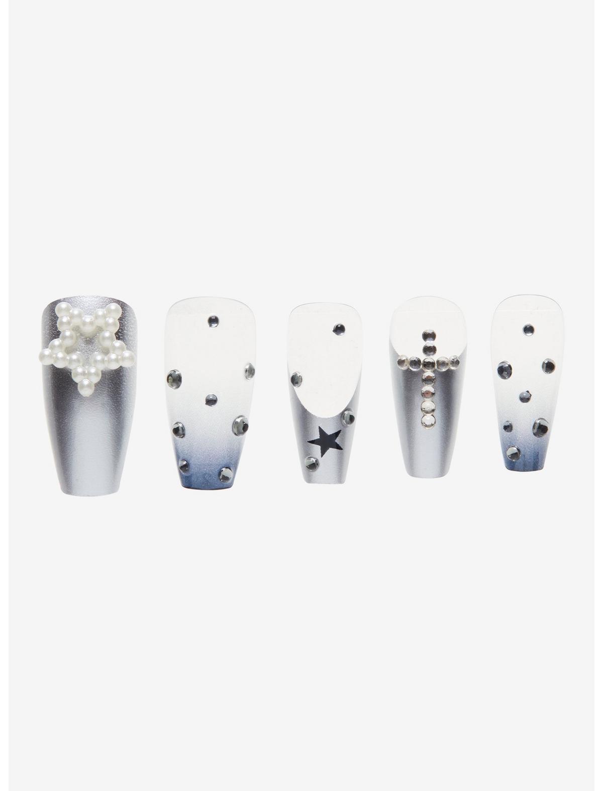 Blackheart Silver Star Gem Faux Nail Set - US 6309