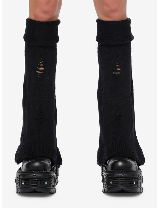 Black Distressed Flared Leg Warmers - US 6406