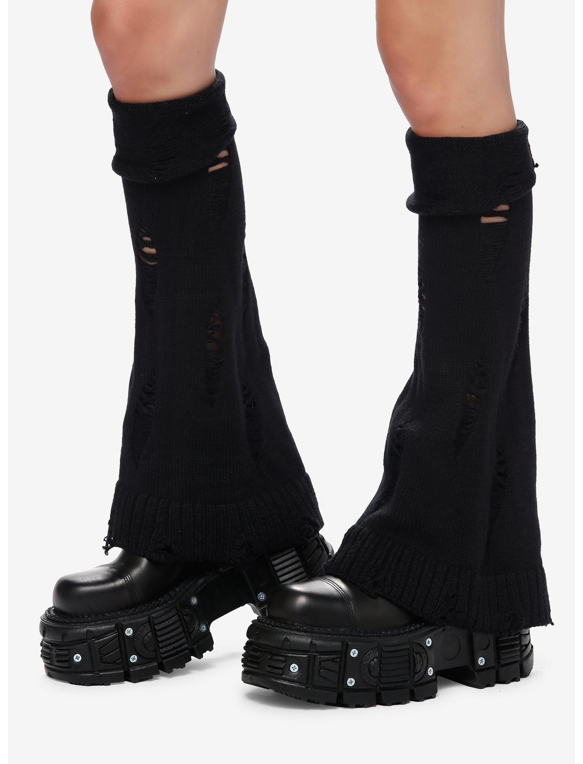 Black Distressed Flared Leg Warmers - US 6406