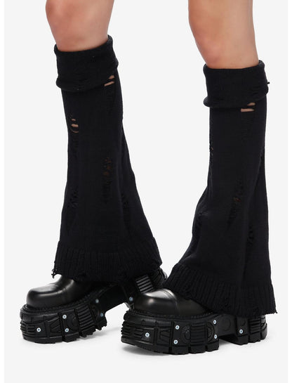 Black Distressed Flared Leg Warmers - US 6406