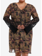 Brown Paisley Patchwork Bell Sleeve Dress Plus Size - US 5696