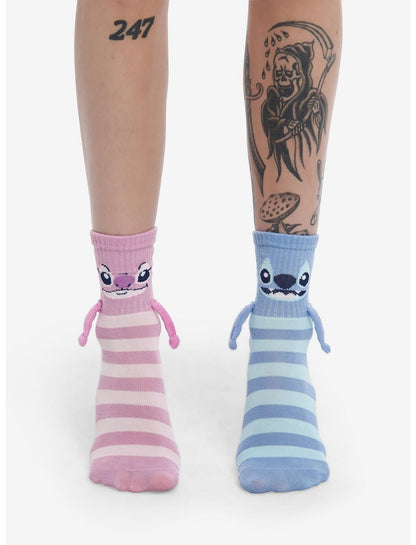 Disney Lilo & Stitch Angel & Stitch Magnetic Arms Mismatch Crew Socks - US 1817
