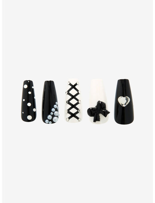 Blackheart Black & White Lolita Faux Nail Set - US 6664