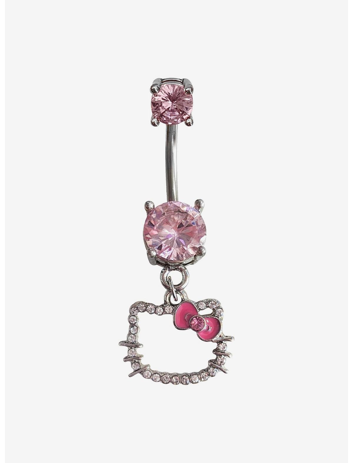 14G Steel Hello Kitty Pink Bling Navel Barbell - US 0959