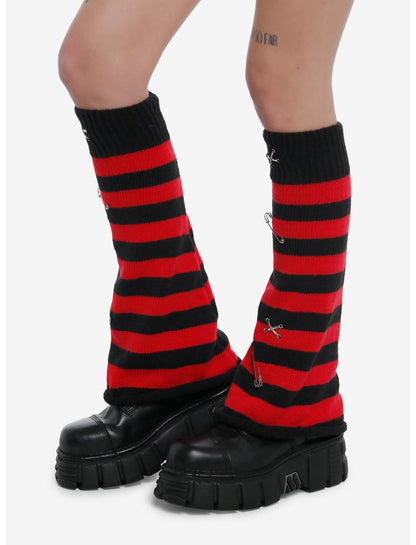 Black & Red Stripe Safety Pin Flared Leg Warmers - US 7139