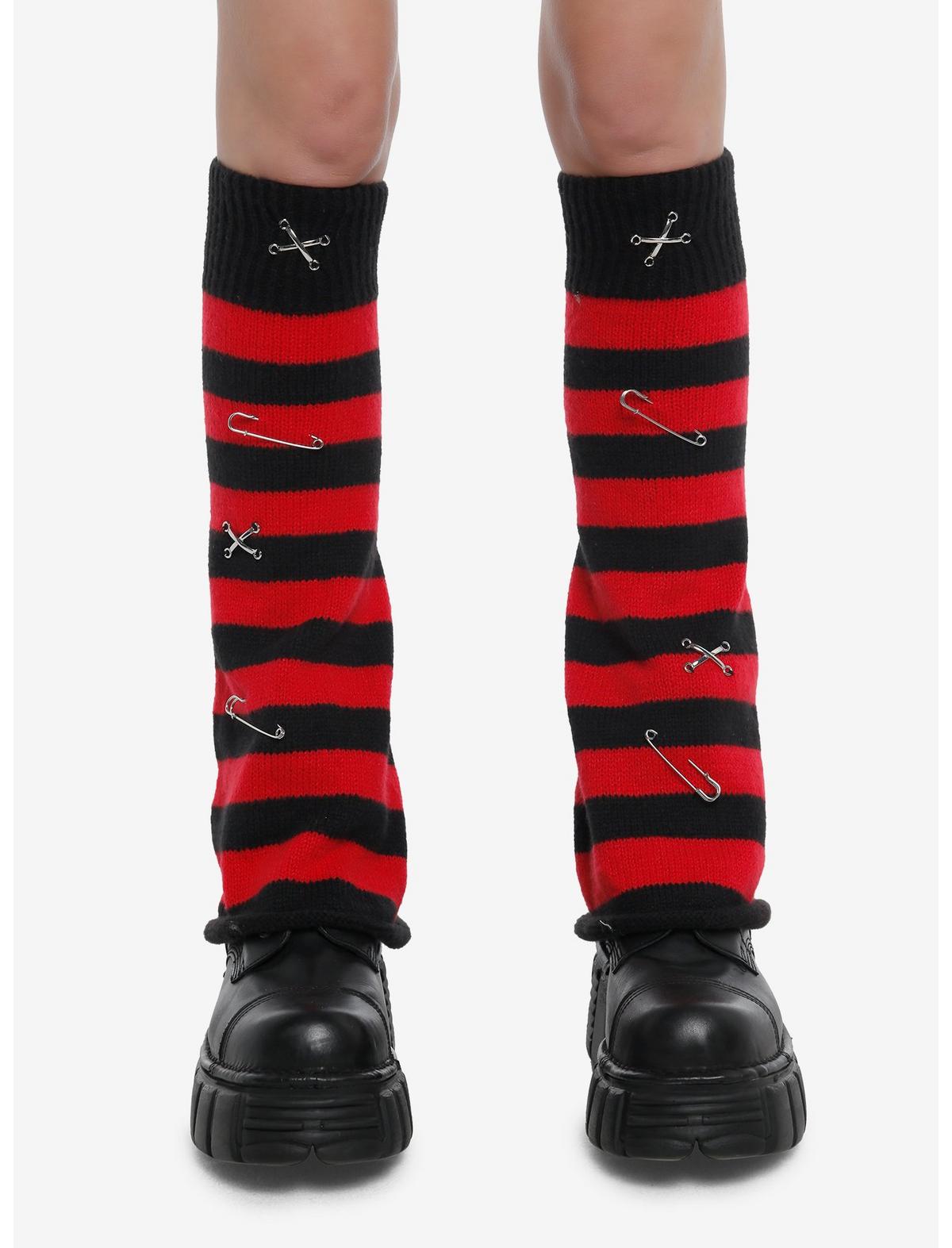 Black & Red Stripe Safety Pin Flared Leg Warmers - US 7139