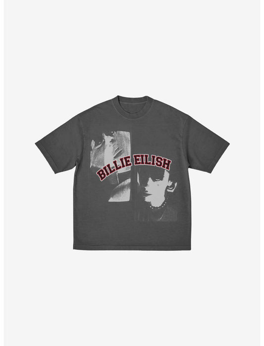 Billie Eilish Double Portrait Grey Boyfriend Fit Girls T-Shirt - US 3360