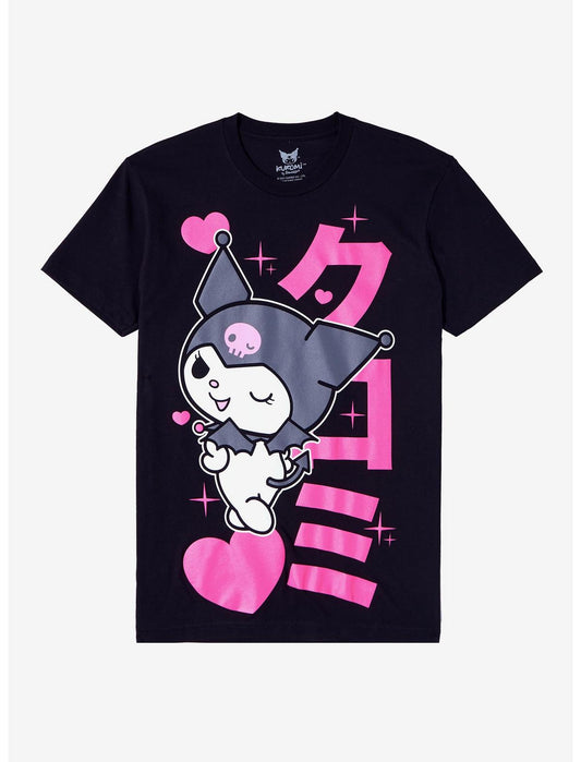 Kuromi Name Heart Boyfriend Fit Girls T-Shirt - US 8402