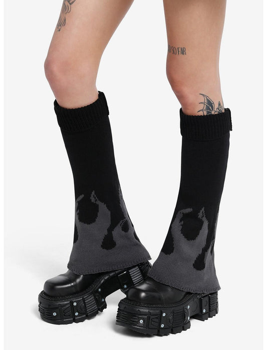 Black & Grey Flames Flared Leg Warmers - US 6076