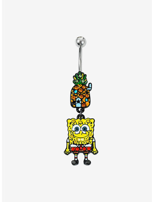 14G Steel Silver SpongeBob SquarePants Bling Navel Barbell - US 8506