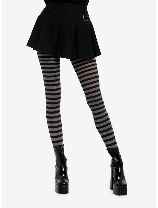 Black & Grey Stripe Tights - US 6123