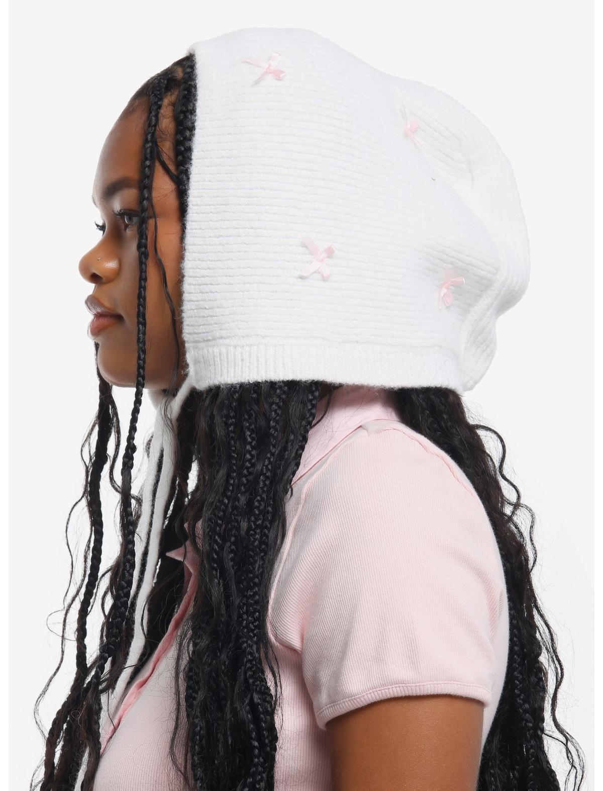 Cream & Pink Bow Knit Bonnet - US 9005