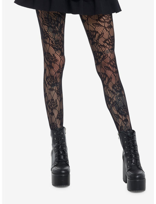 Leg Avenue Black Rose Fishnet Tights - US 2190