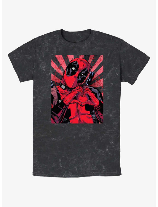 Marvel Deadpool Hand Heart Poster Mineral Wash T-Shirt - US 6823