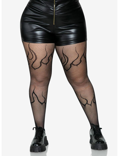 Flame Net Tights Black Plus Size - US 5410