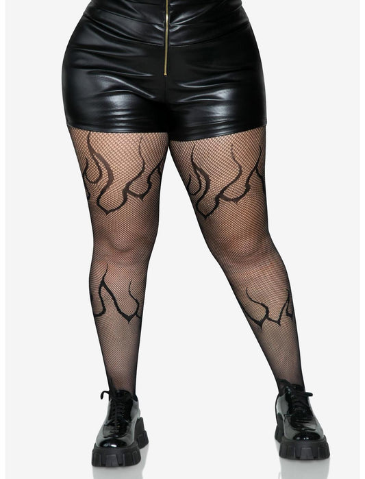 Flame Net Tights Black Plus Size - US 5410