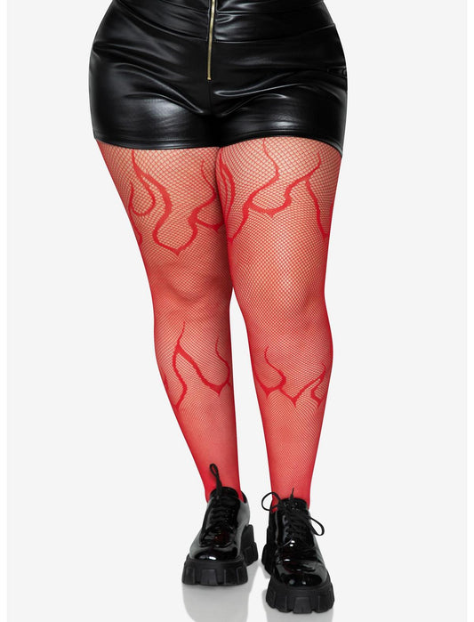 Flame Net Tights Red Plus Size - US 7360