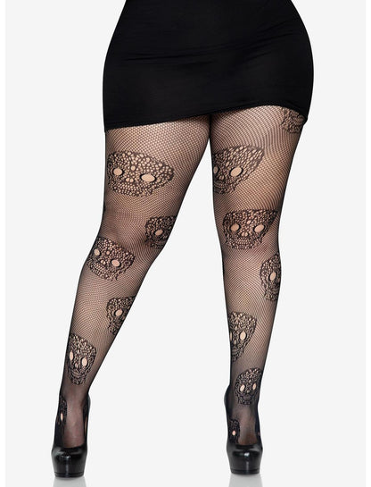 Lace Skull Fishnet Tights Plus Size - US 5262
