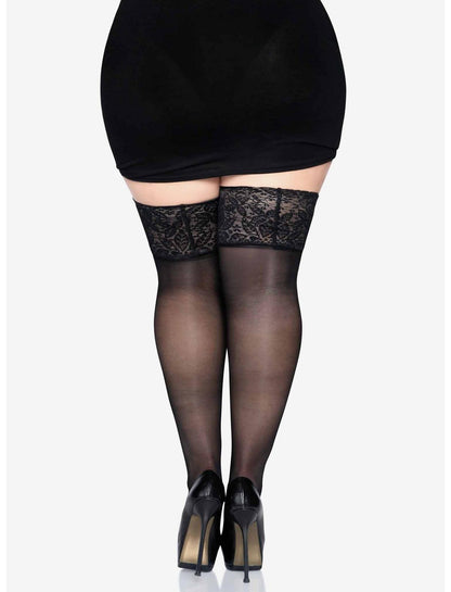 Lace Lycra Sheer Stay Up Thigh Highs Plus Size Black - US 5834