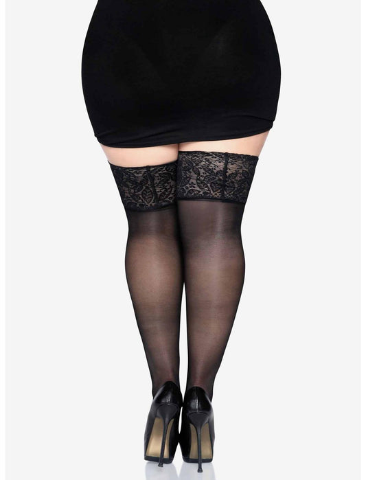 Lace Lycra Sheer Stay Up Thigh Highs Plus Size Black - US 5834