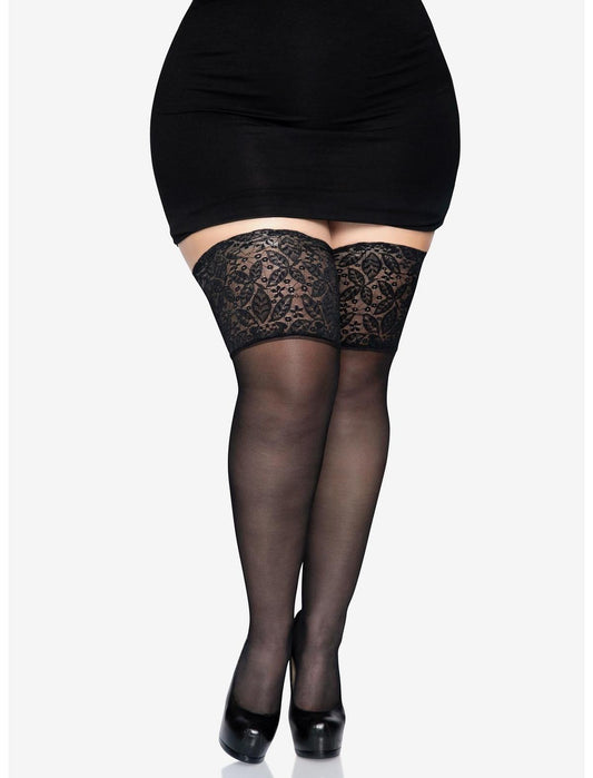 Lace Lycra Sheer Stay Up Thigh Highs Plus Size Black - US 5834