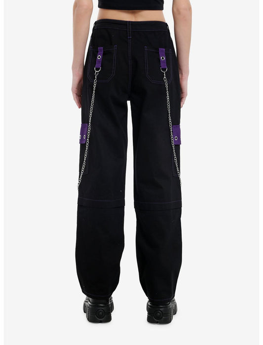Black & Purple Grommet Strap Carpenter Pants - US 6687